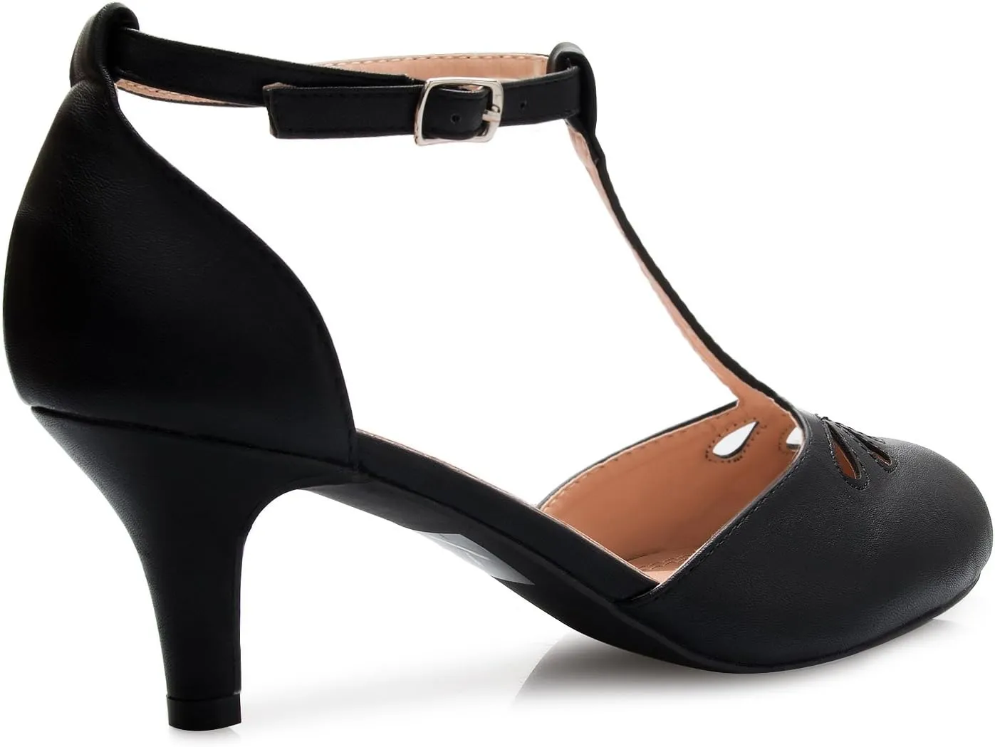 Women's Kitten Low Heels T-Strap Pumps - Adorable Vintage Retro Shoes with T Strap - Unique Upper Cut Out Design