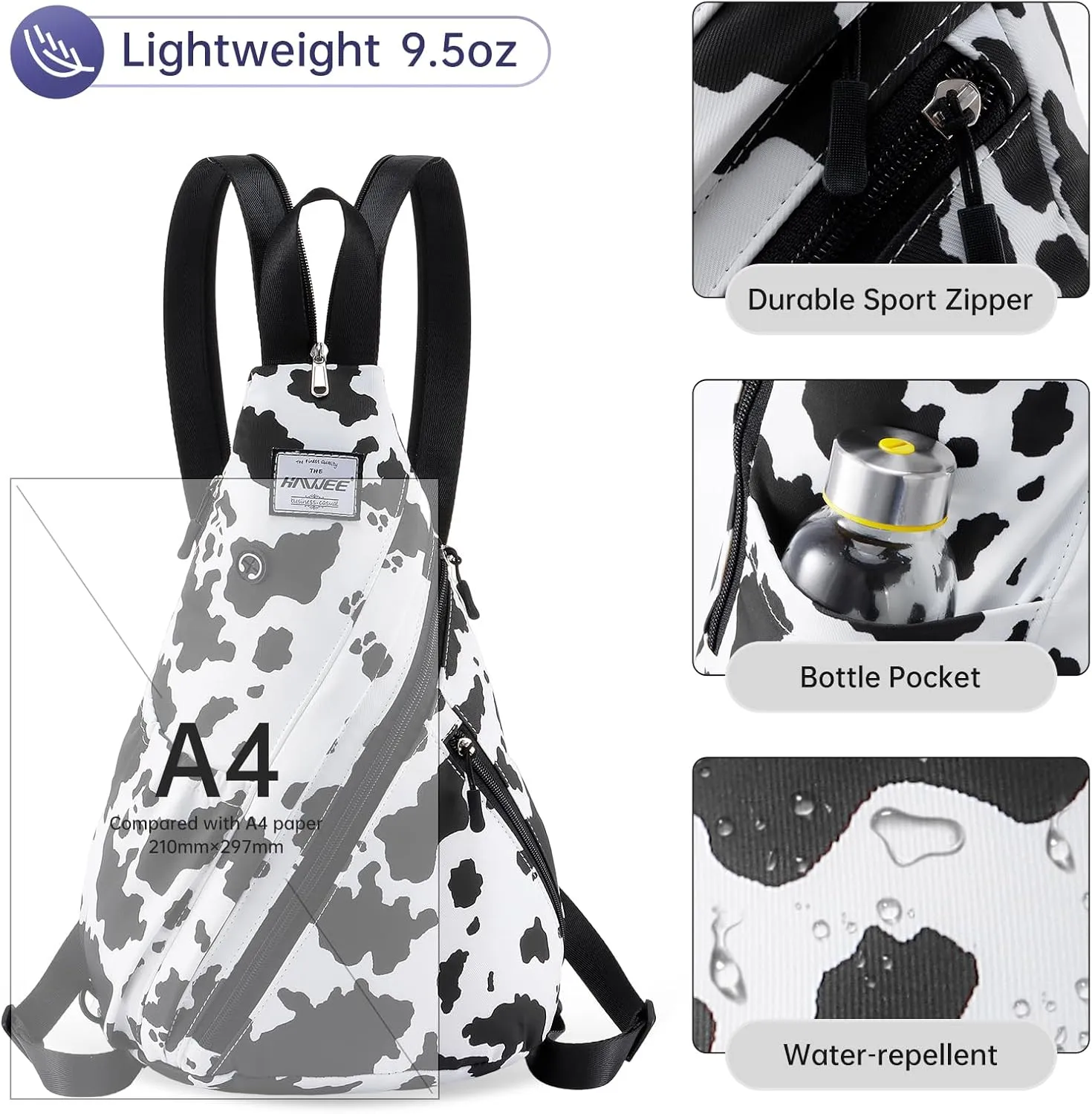Women's Lightweight Rope Sling Bag - Convertible Chest Bag & Casual Daypack, Water-Resistant Crossbody Backpack for Travel, Sport, Cow