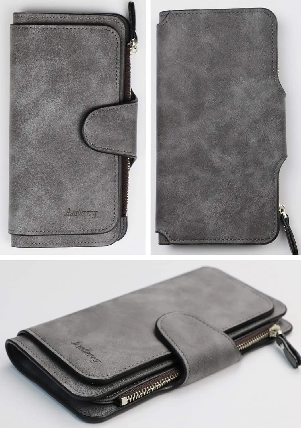 Women's Long Leather Wallet RFID Blocking Cash ID Credit Card Holder for Women Ladies Soft Clutch Wallet with Zipper Coin Pocket Fashion Purse (Dark Gray)
