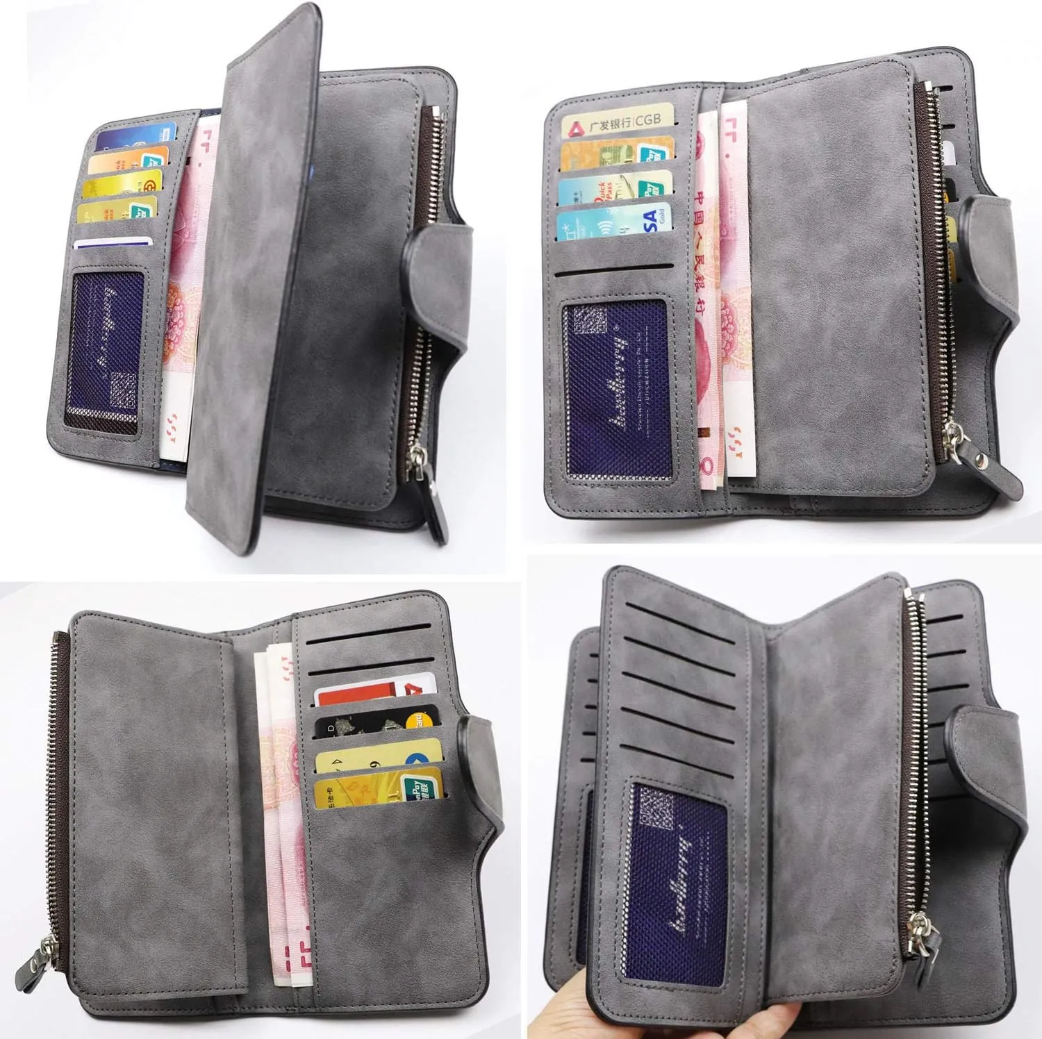 Women's Long Leather Wallet RFID Blocking Cash ID Credit Card Holder for Women Ladies Soft Clutch Wallet with Zipper Coin Pocket Fashion Purse (Dark Gray)