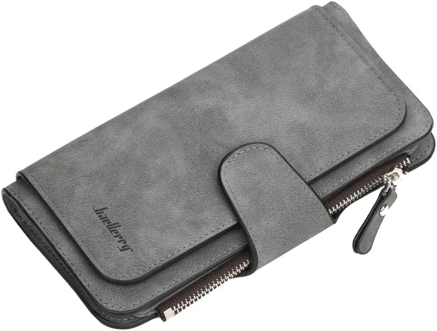 Women's Long Leather Wallet RFID Blocking Cash ID Credit Card Holder for Women Ladies Soft Clutch Wallet with Zipper Coin Pocket Fashion Purse (Dark Gray)
