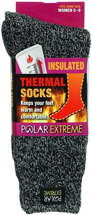 Womens Polar Extreme Moisture Wicking Insulated Thermal Socks in 4 Great Colors (Black-White)