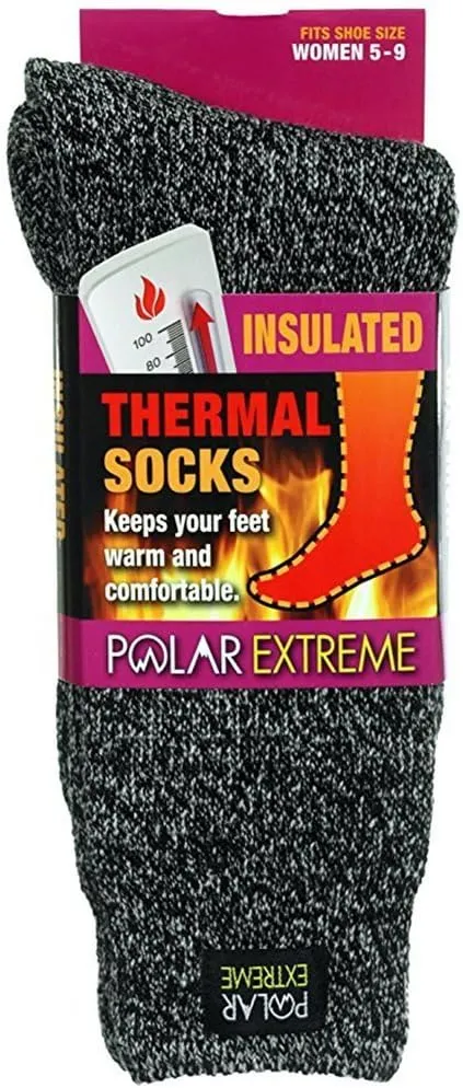 Womens Polar Extreme Moisture Wicking Insulated Thermal Socks in 4 Great Colors (Black-White)