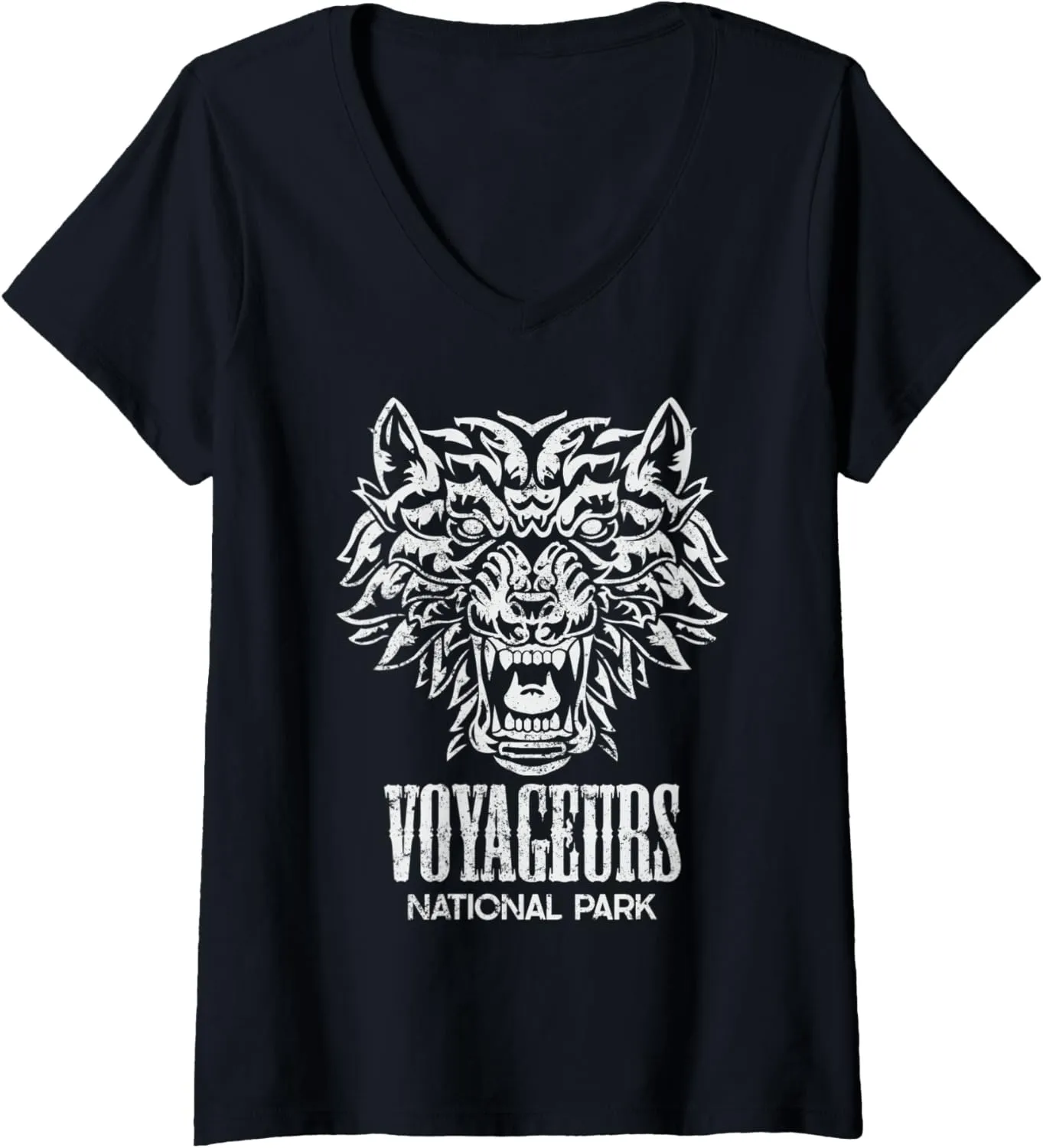 Womens Voyageurs National Park Minnesota Gray Wolf Souvenir V-Neck T-Shirt