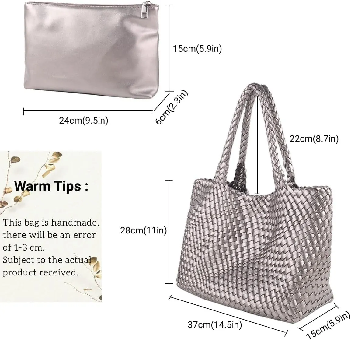 Woven Bag for Women，Vegan Leather Handwoven Tote Bags with Purse Shopper Bag Large Shoulder bag