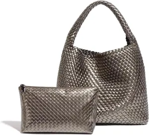 Woven Bag Vegan Leather Hobo handbags for Women, Top-handle Shoulder Tote Braided Bag Underarm Purse
