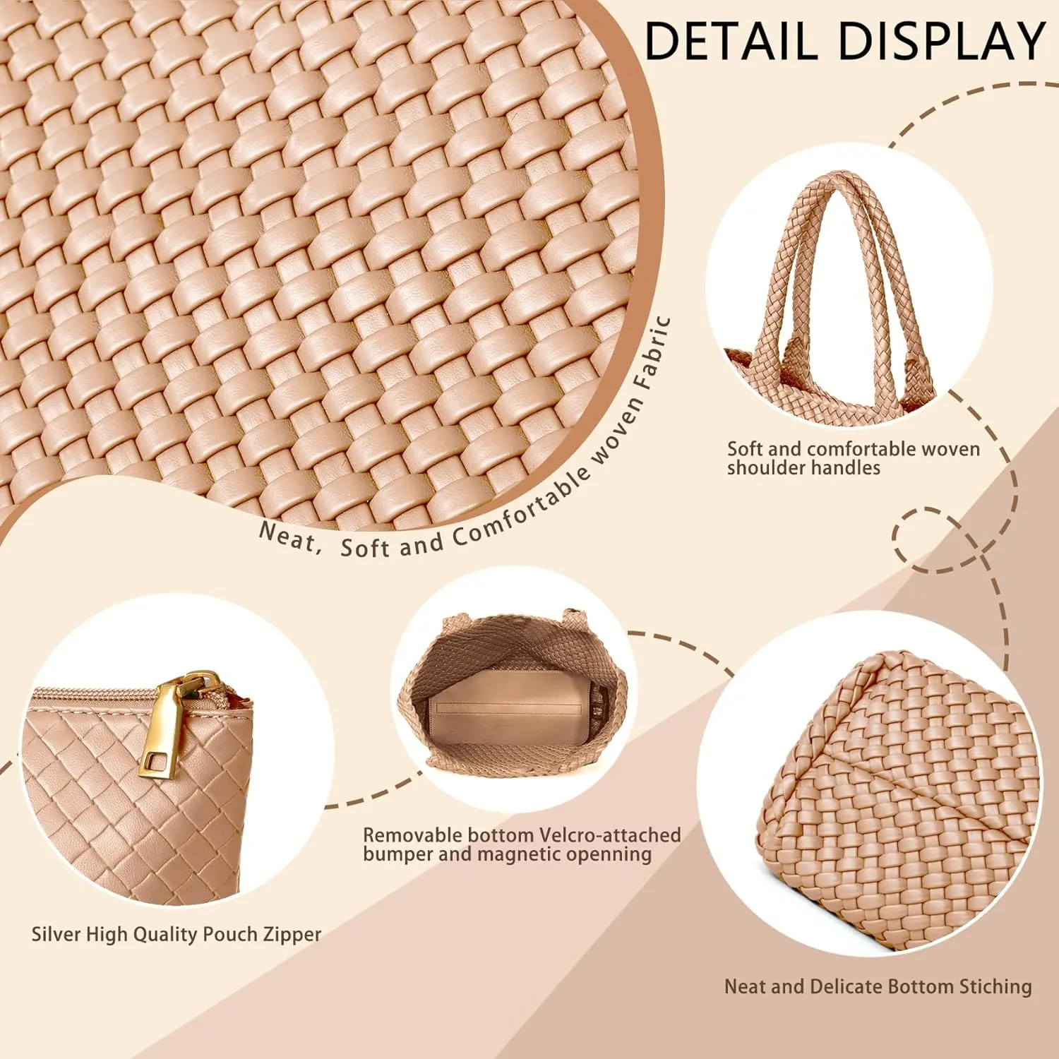 Woven Tote Bag for Women, Fashion Woven Bags for Women Vegan Leather Shoulder Handbags Large Summer Beach Travel Bag