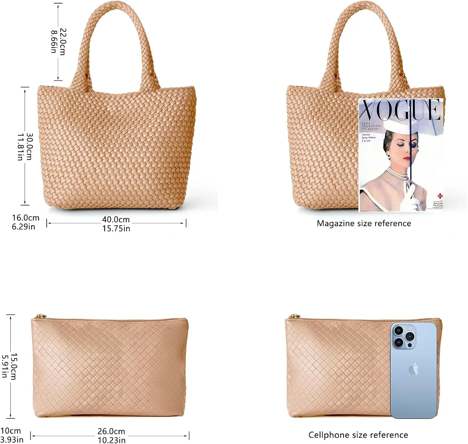 Woven Tote Bag for Women, Fashion Woven Bags for Women Vegan Leather Shoulder Handbags Large Summer Beach Travel Bag