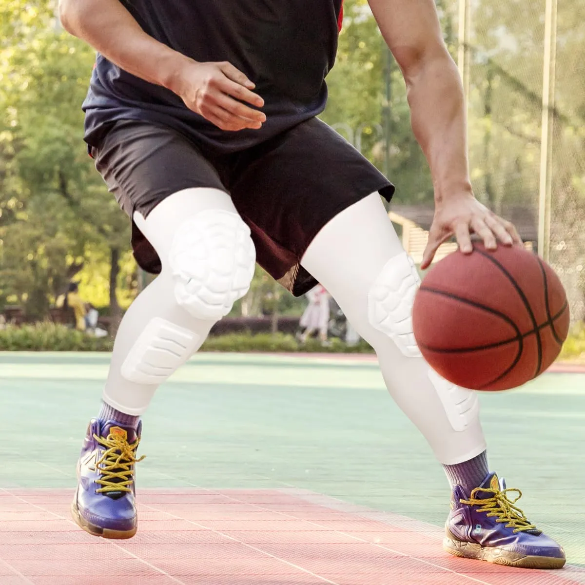 Wrestling Knee Pads Compression Leg Sleeve with Knee Pad and Calf Pad, 1 Pair Knee Sleeve for Football, Basketball, Volleyball(White_XXL_2 Pcs)