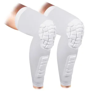 Wrestling Knee Pads Compression Leg Sleeve with Knee Pad and Calf Pad, 1 Pair Knee Sleeve for Football, Basketball, Volleyball(White_XXL_2 Pcs)