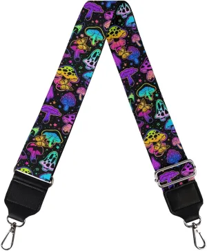 Xhuibop Galaxy Mushroom Wide Purse Strap Rainbow Adjustable Strap for Handbag Replacement Crossbody Shoulder Bag for Women Messenger Shoulder Strap with Sliver Clips