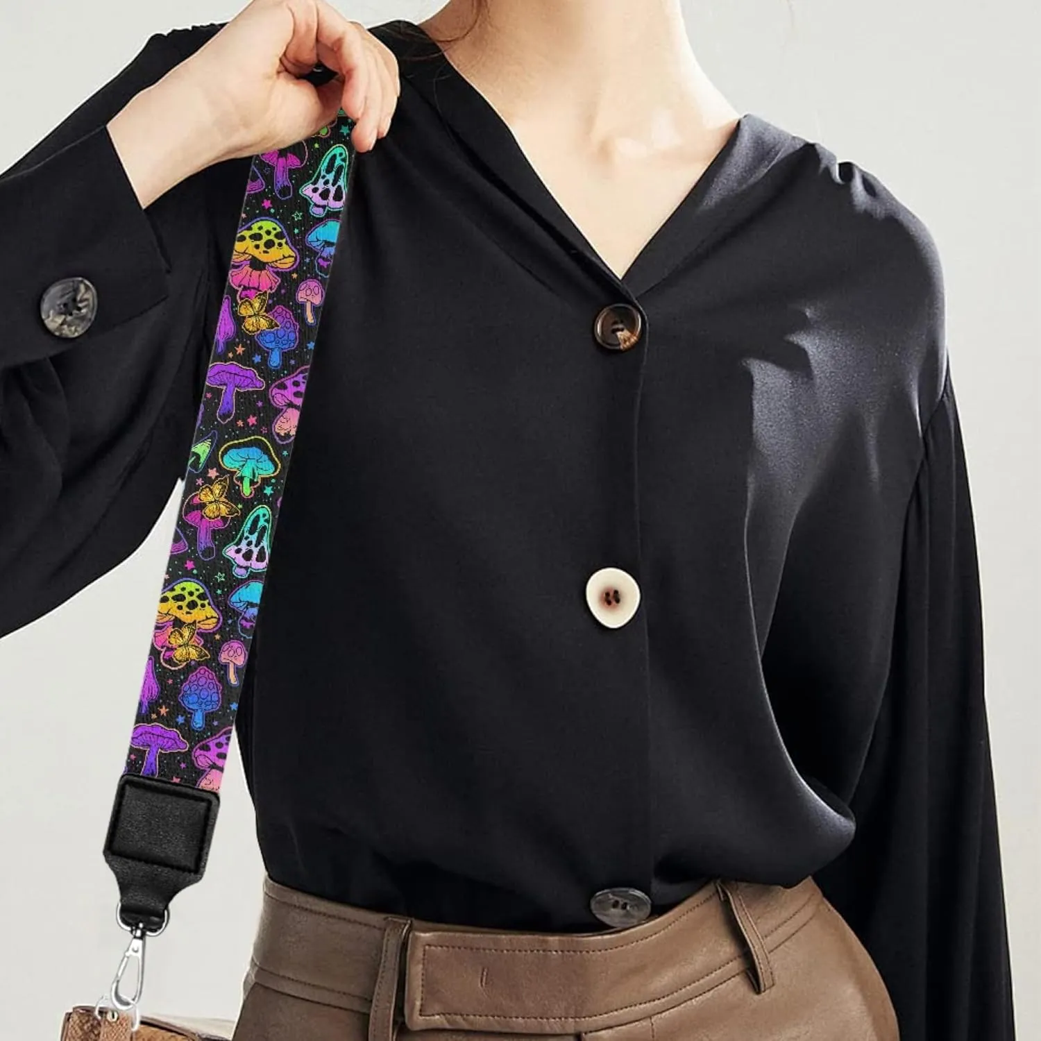 Xhuibop Galaxy Mushroom Wide Purse Strap Rainbow Adjustable Strap for Handbag Replacement Crossbody Shoulder Bag for Women Messenger Shoulder Strap with Sliver Clips