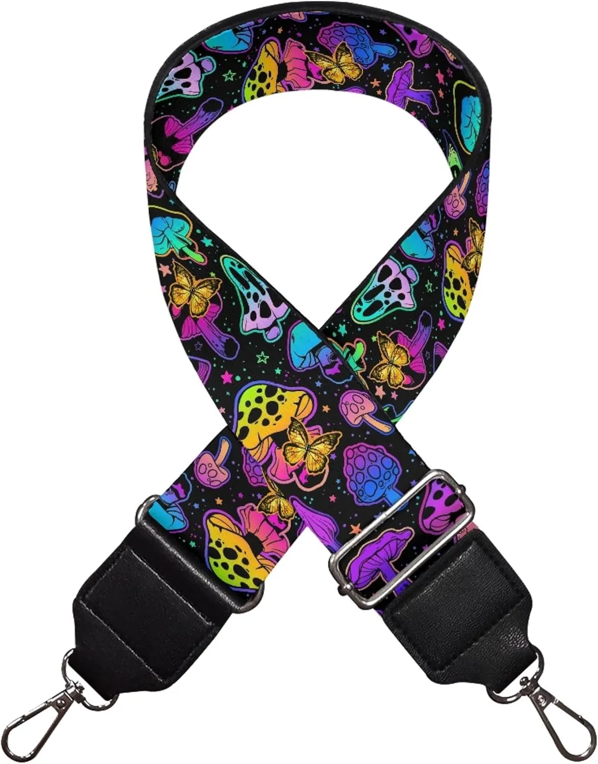 Xhuibop Galaxy Mushroom Wide Purse Strap Rainbow Adjustable Strap for Handbag Replacement Crossbody Shoulder Bag for Women Messenger Shoulder Strap with Sliver Clips