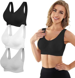 YADIFEN 3 Pack Womens Sports Bras，Wireless Comfortable Seamless Sleep Yoga Sports Bras for Women with Removable Pads