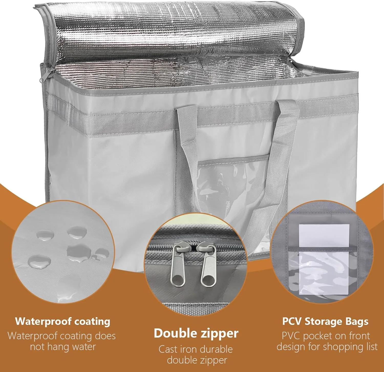 Yalin XXXL Large Insulated Cooler Bag, Styrofoam Cooler of Keep Food Hot or Cold, Reusable Double Zipper Food Delivery Bag for Grocery Shopping, 23" W x 15" H x 14" D