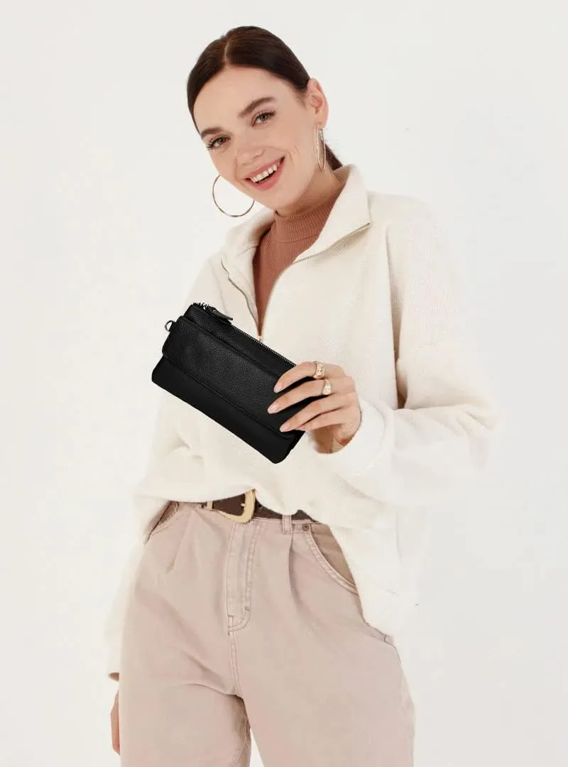 YALUXE Real Leather Wristlet Clutch Handbag Crossbody Bag Cellphone Purse RFID Blocking