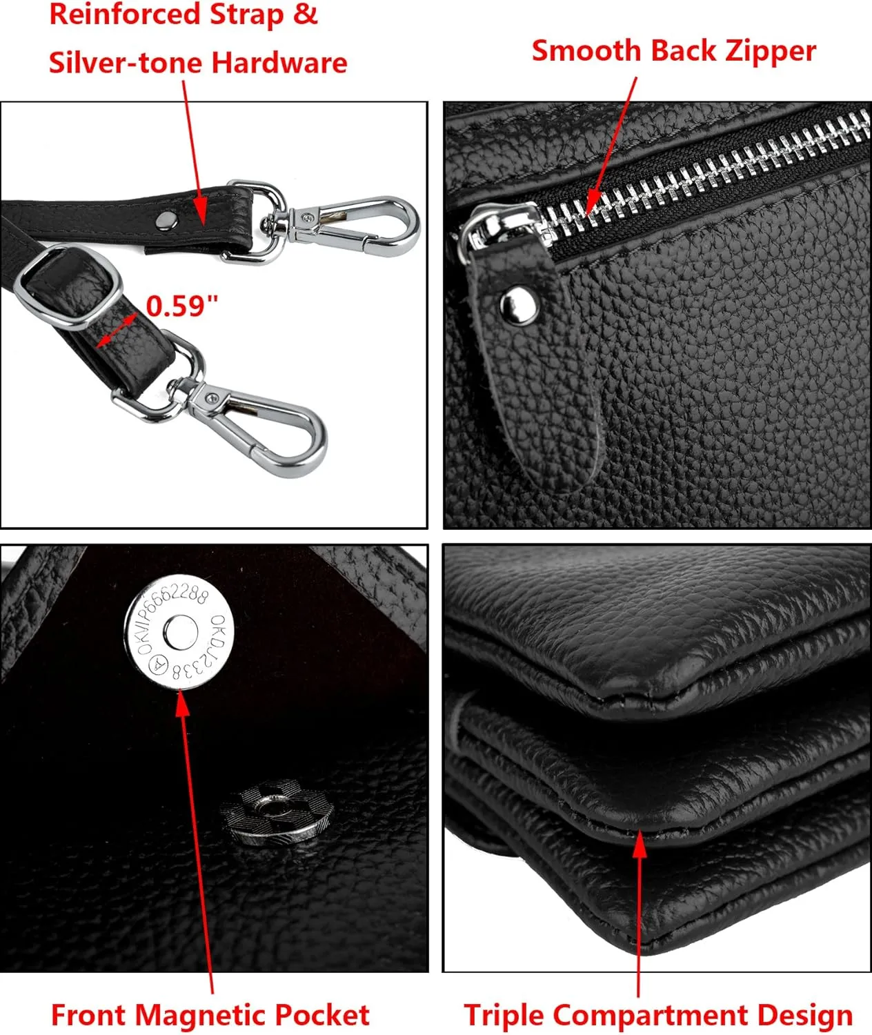 YALUXE Real Leather Wristlet Clutch Handbag Crossbody Bag Cellphone Purse RFID Blocking