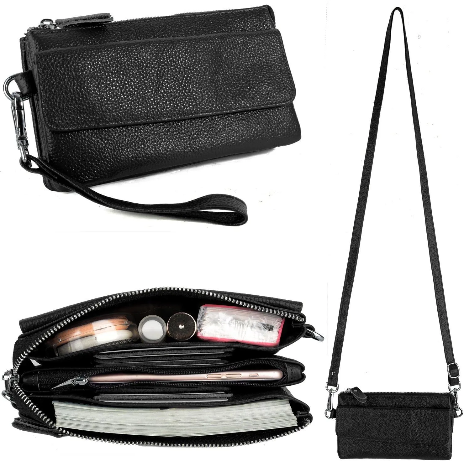 YALUXE Real Leather Wristlet Clutch Handbag Crossbody Bag Cellphone Purse RFID Blocking