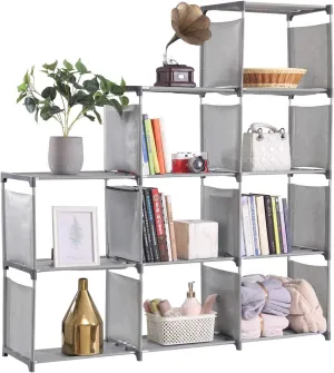 YCOCO 9 Cubes Bookshelf Office Shelf Plastic Storage Cabinet, Multifunctional Non Woven Storage Rack, Grey
