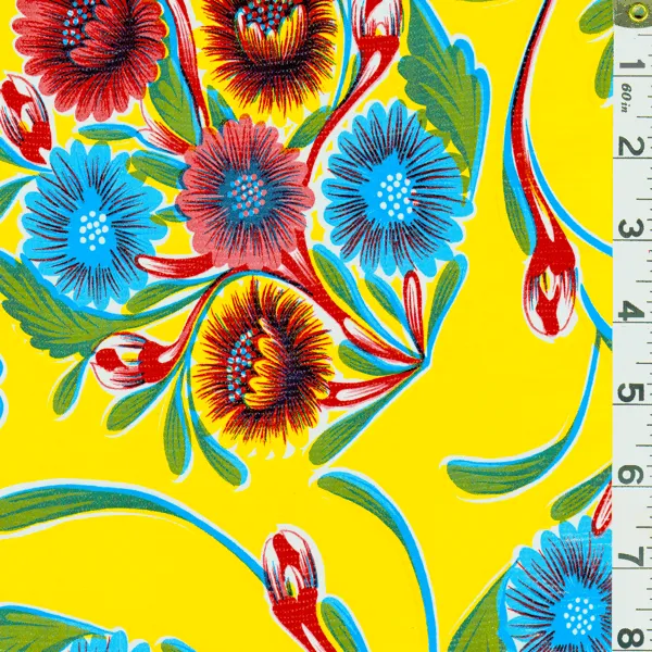 Yellow Floral Oilcloth Fabric - Reorderable