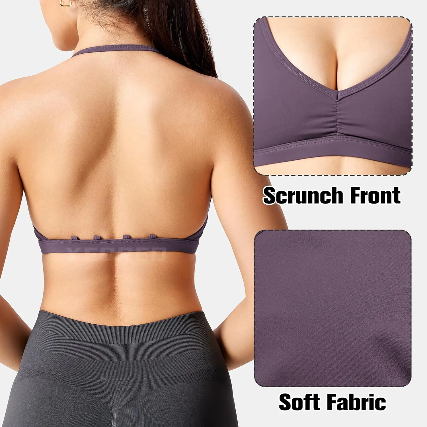 YEOREO Workout Sports Bras for Women Padded Strappy Open Back Gym Bra Light Impact Criss Cross Yoga Crop Top
