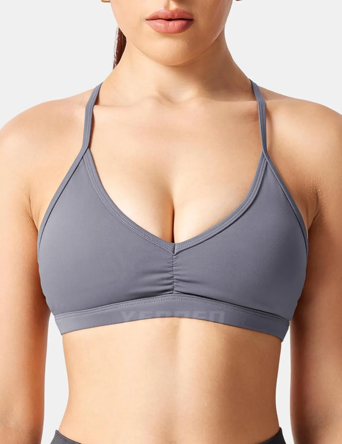 YEOREO Workout Sports Bras for Women Padded Strappy Open Back Gym Bra Light Impact Criss Cross Yoga Crop Top