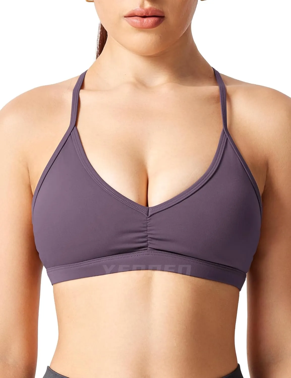 YEOREO Workout Sports Bras for Women Padded Strappy Open Back Gym Bra Light Impact Criss Cross Yoga Crop Top