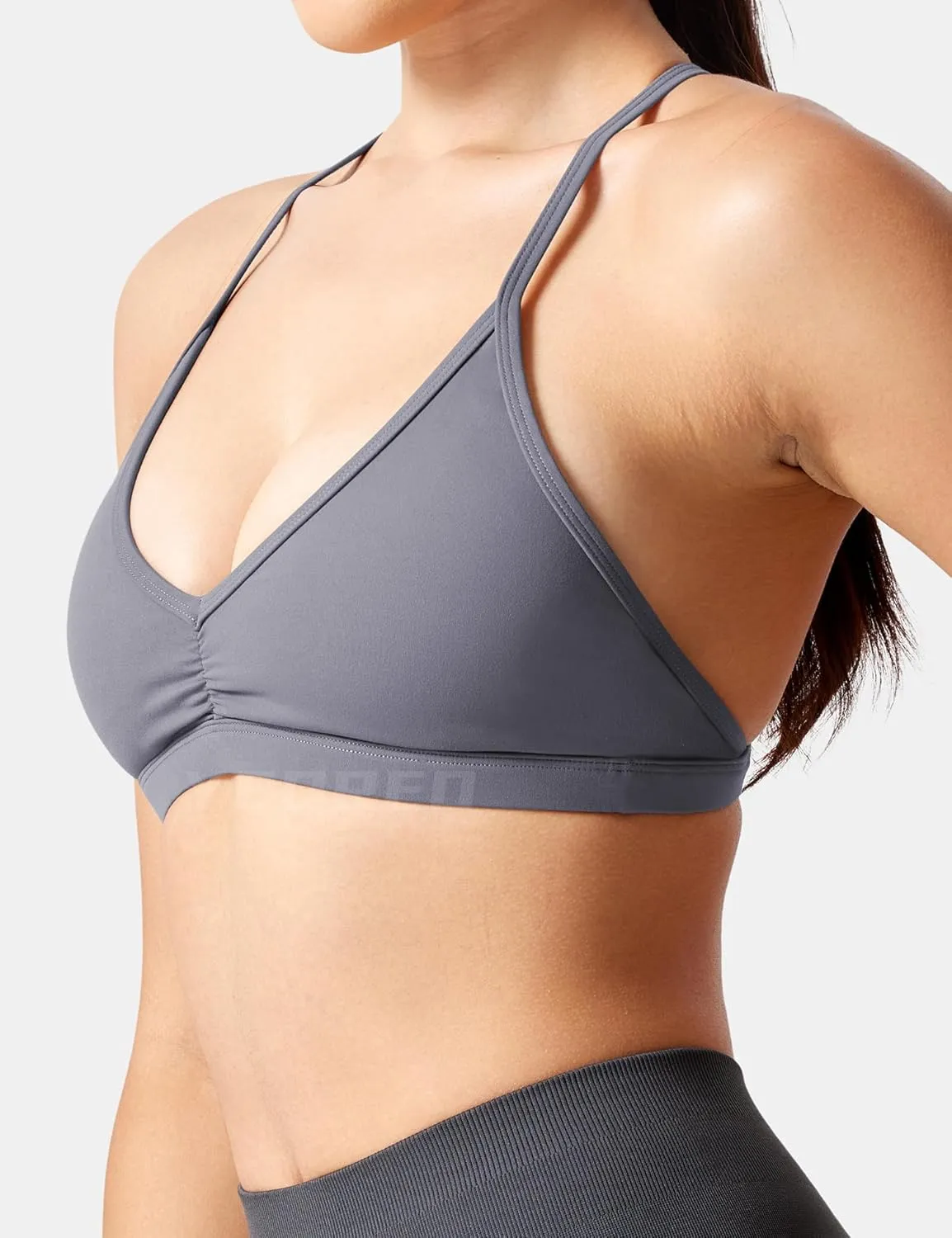 YEOREO Workout Sports Bras for Women Padded Strappy Open Back Gym Bra Light Impact Criss Cross Yoga Crop Top
