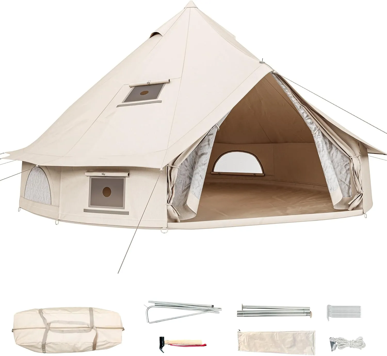 YITAHOME Canvas Bell Yurt Tents - 4 Season Waterproof Glamping Tents w/Stove Jack for Family Camping, Hunting, Parties - 13/16.4/20FT