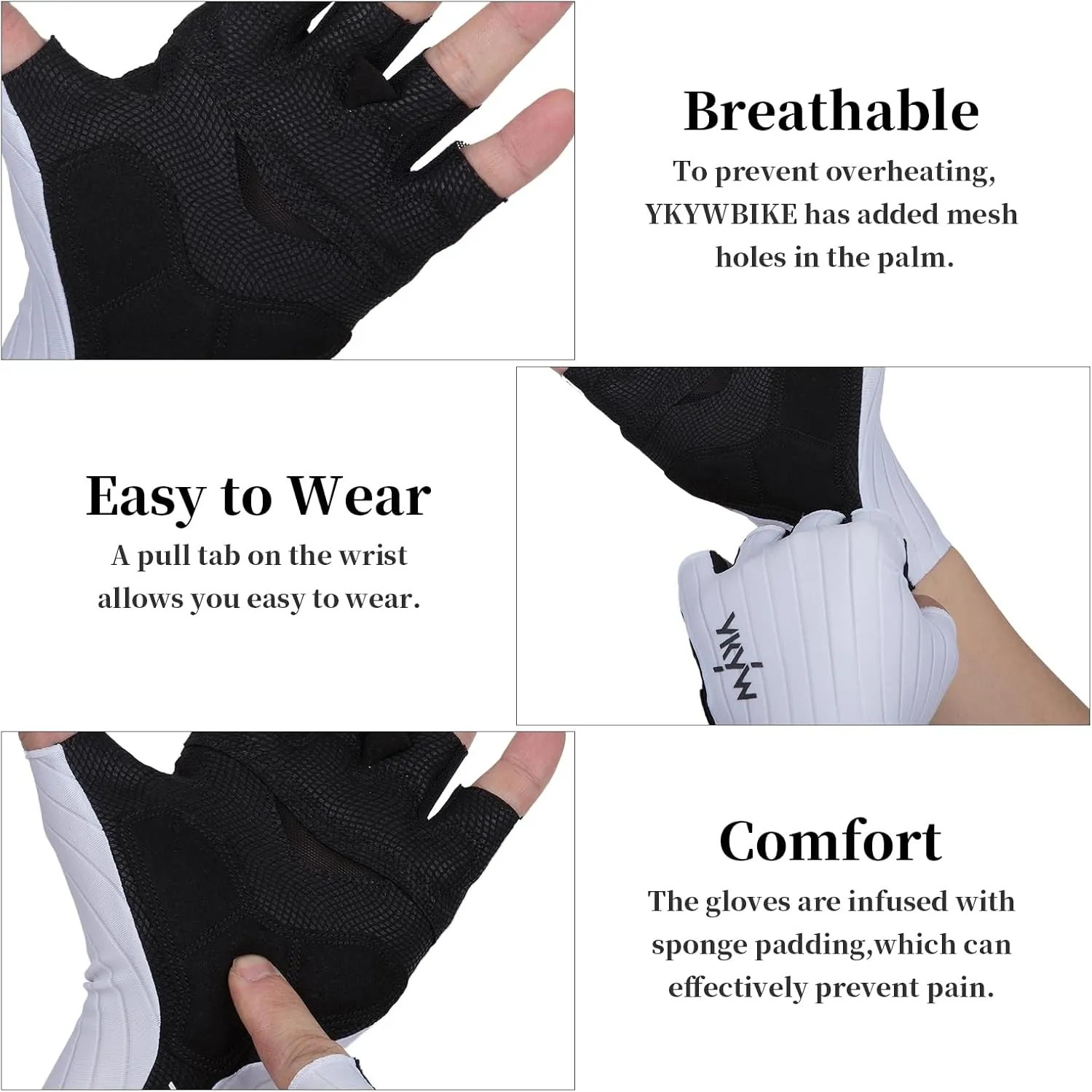 YKYWBIKE Cycling Gloves-Breathable Bike Gloves,Half Finger Padded Sport Gloves,Anti-Slip Biking Gloves,Shock-Absorbing MTB Bicycle Gloves for Men Women