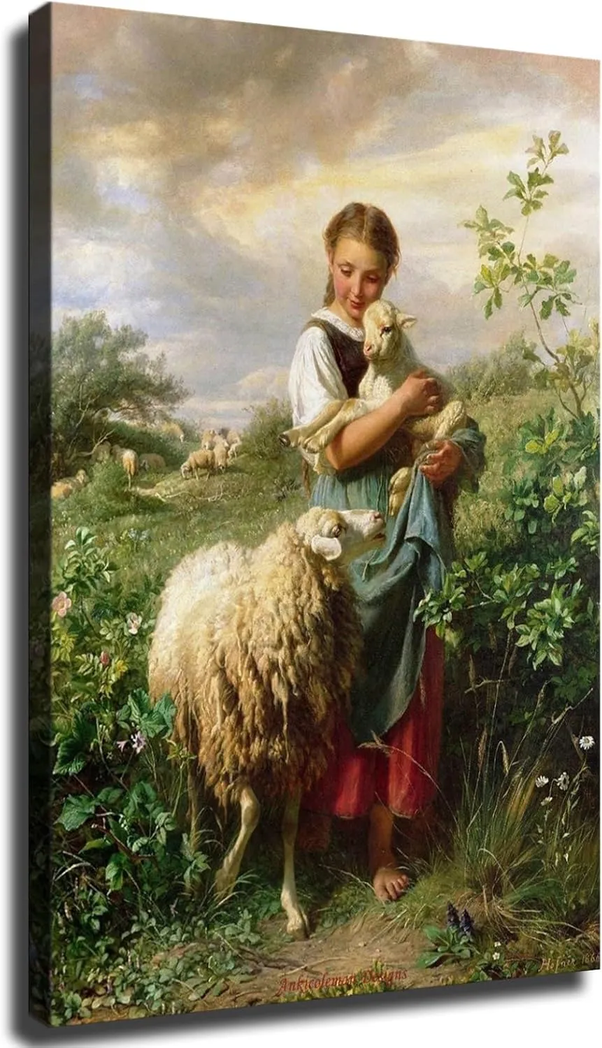 YMXHYC The Shepherdess 1866 By Johann Baptist Hofner Poster Canvas Modern HD Picture Print Artwork Home Living Room Bedroom Room Wall Art Background Decor (12x18inch Unframed)