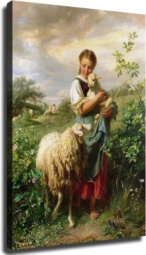 YMXHYC The Shepherdess 1866 By Johann Baptist Hofner Poster Canvas Modern HD Picture Print Artwork Home Living Room Bedroom Room Wall Art Background Decor (12x18inch Unframed)