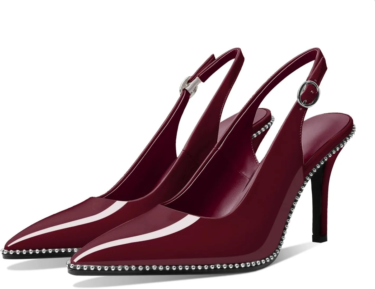 Zamikoo Women Beaded Pumps High Heel Slingback Pointed Toe Slip On 3.5 Inch Stilettos Ankle Strap Adjustable Buckle Patent Leather US Size 5 -Size 13