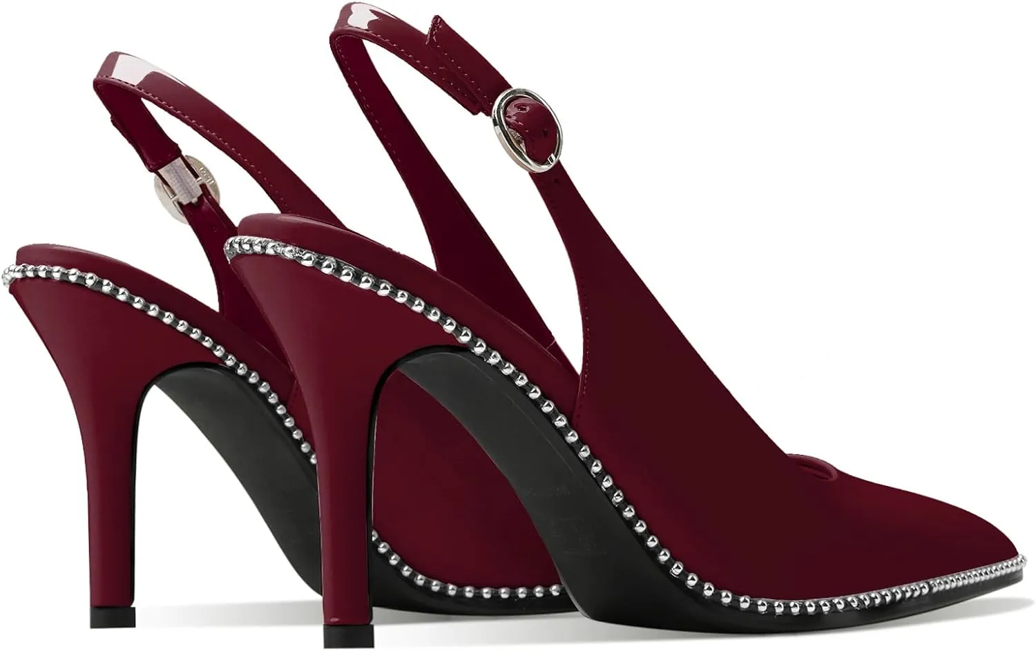 Zamikoo Women Beaded Pumps High Heel Slingback Pointed Toe Slip On 3.5 Inch Stilettos Ankle Strap Adjustable Buckle Patent Leather US Size 5 -Size 13