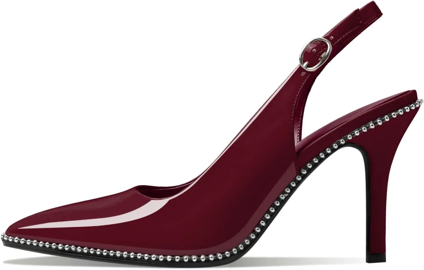 Zamikoo Women Beaded Pumps High Heel Slingback Pointed Toe Slip On 3.5 Inch Stilettos Ankle Strap Adjustable Buckle Patent Leather US Size 5 -Size 13