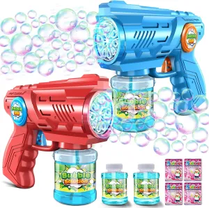 Zerhunt Bubble Gun Machine for Kids 4-8: Automatic 10-Hole Bubble Guns with Rich Bubbles & LED Light - Summer Outdoor Bubble Gun Blaster Toys - 2PCS Bubble Blower