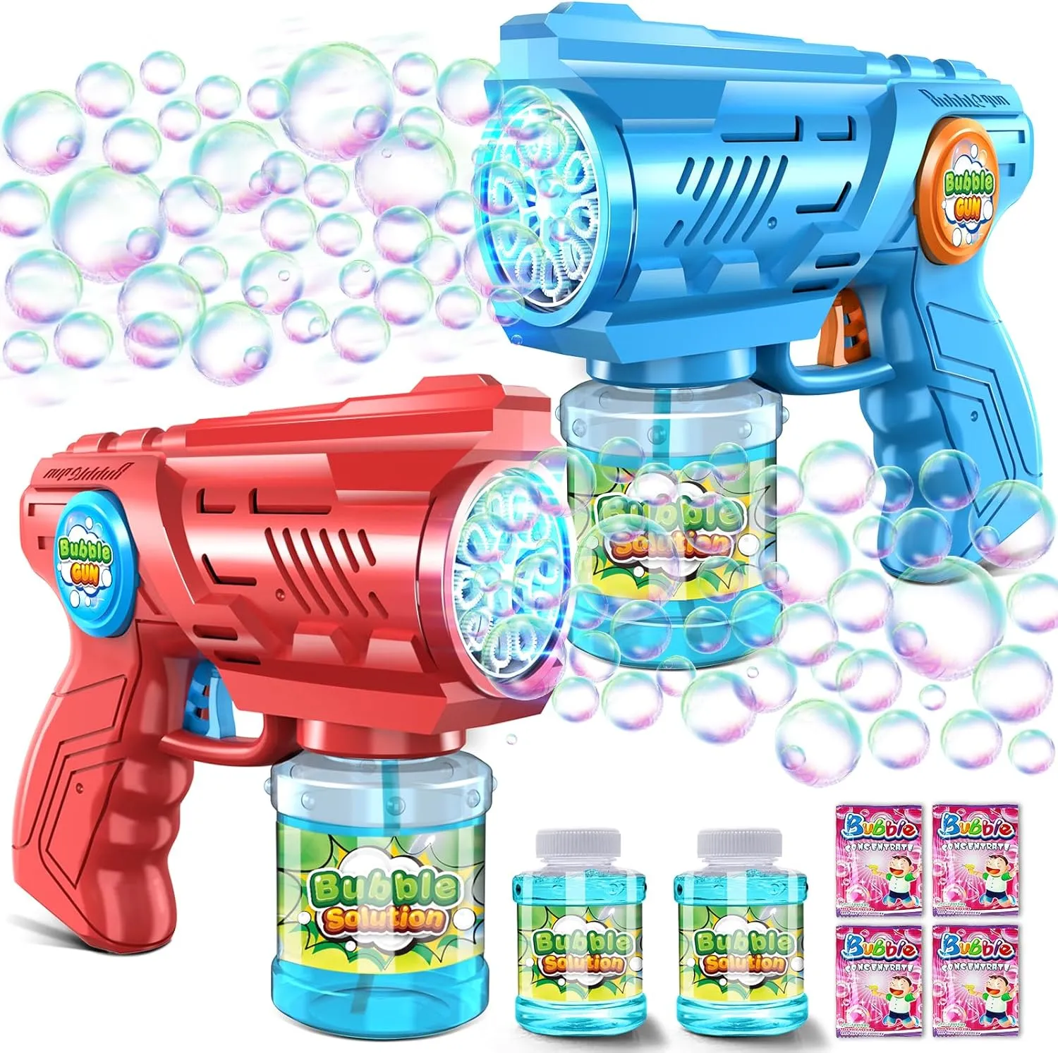Zerhunt Bubble Gun Machine for Kids 4-8: Automatic 10-Hole Bubble Guns with Rich Bubbles & LED Light - Summer Outdoor Bubble Gun Blaster Toys - 2PCS Bubble Blower