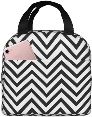 Zigzag Stripe Print Insulated Lunch Bag For Men And Women,Portable Bag For Work,Picnic, And Travel