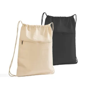 Zippered Cotton Canvas Drawstring Bag Backpack BPK19