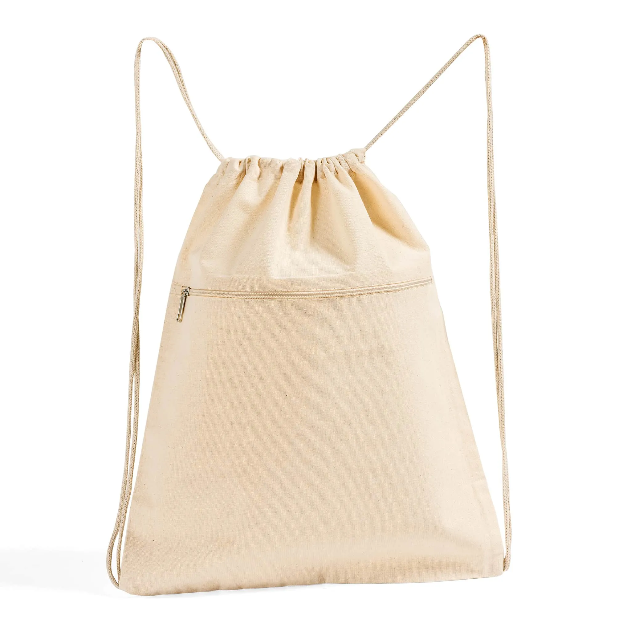Zippered Cotton Canvas Drawstring Bag Backpack BPK19