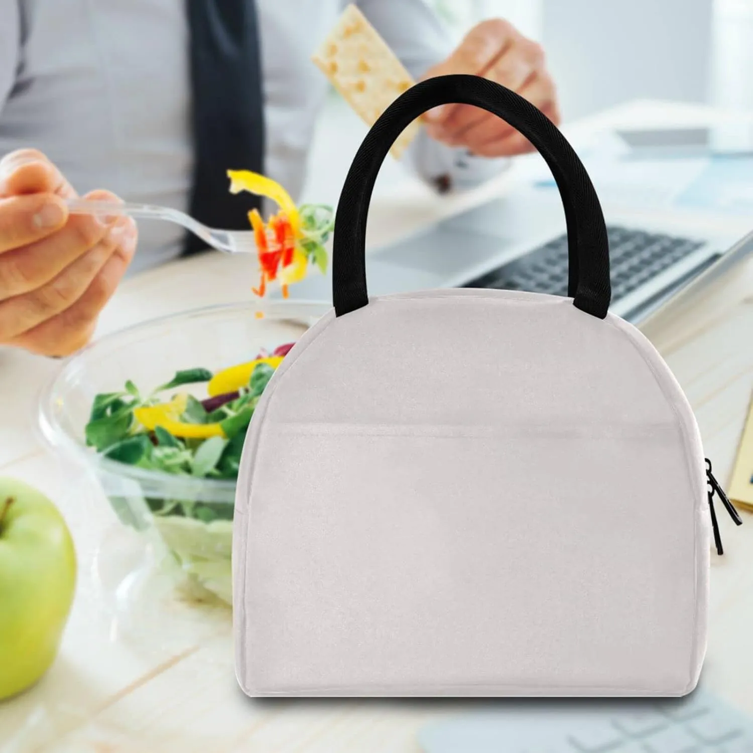 ZZKKO White Lunch Bag Box Tote Organizer Lunch Container Insulated Zipper Meal Prep Cooler Handbag For Women Men Home School Office Outdoor Use